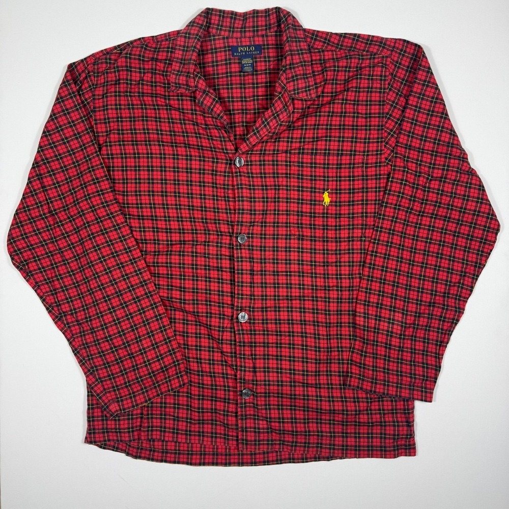 Polo Ralph Lauren Mens Red Plaid Sleepwear Pajama Shirt Long Sleeve Medium M